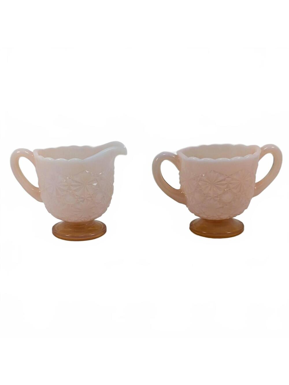 Vtg Degenhart Daisy & Button Opalescent Pink Creamer & Open Sugar